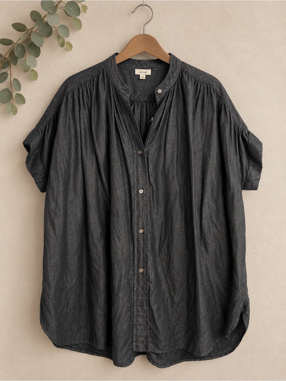 Wilfred by Aritzia Bertillon Blouse Black Short-Sleeve Button-Up Shirt